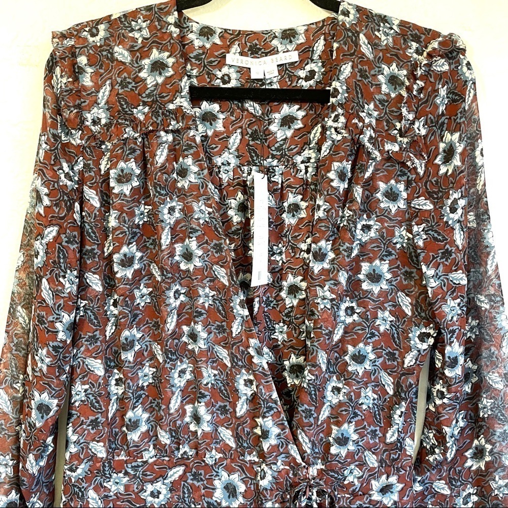 Veronica Beard Anjali Silk Floral Ruffled Ruched Mini Dress Boho NEW - Picture 8 of 16